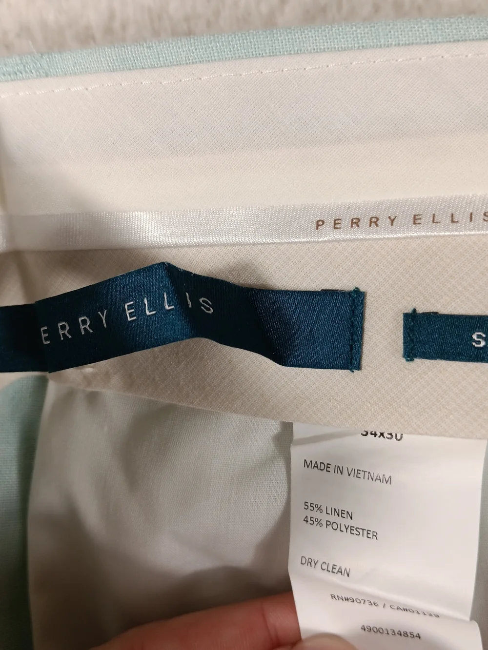 Perry Ellis Pants Men’s 34x30 Green Slim Fit Linen Blend Office Preppy Golf NWT